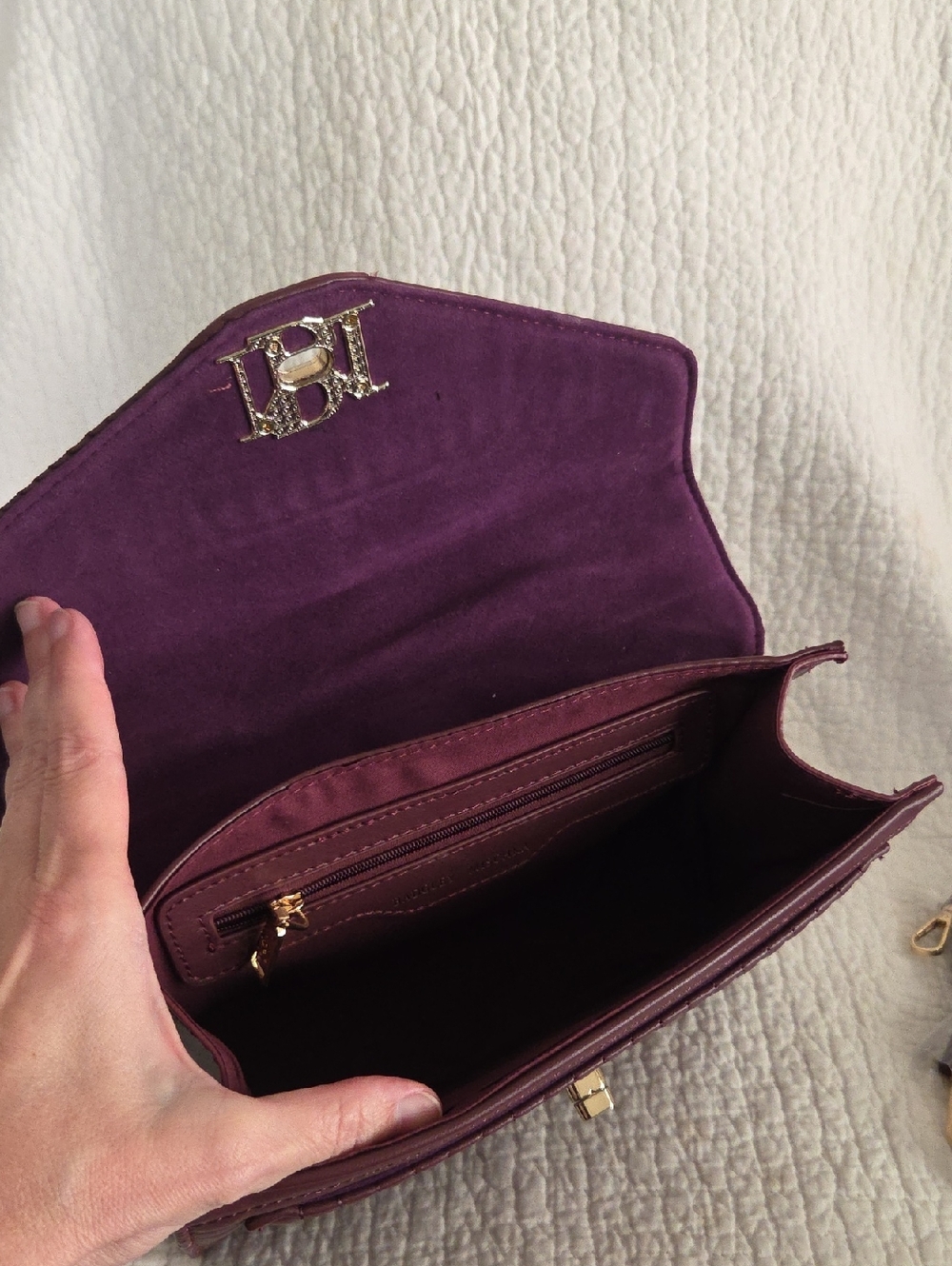 Badgley Mischka Quilted Top-Handle Satchel - Deep Burgundy - Picture 5 of 8